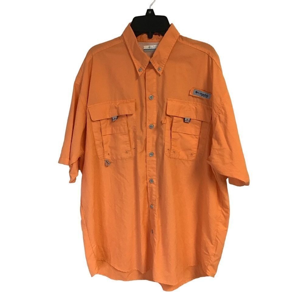 Columbia Orange Short Sleeve Fishing Shirt Men Size M‎